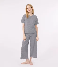 Petit Bateau Homewear|Schlafanzüge, Nachthemden*Damenpyjama aus Baumwolle, mit Ringelstreifen blau SMOKING/weiss MARSHMALLOW