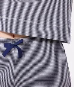 Petit Bateau Homewear|Schlafanzüge, Nachthemden*Damenpyjama aus Baumwolle, mit Ringelstreifen blau SMOKING/weiss MARSHMALLOW