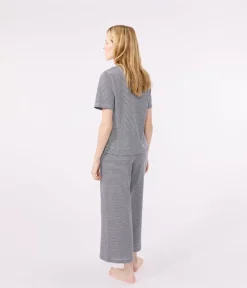 Petit Bateau Homewear|Schlafanzüge, Nachthemden*Damenpyjama aus Baumwolle, mit Ringelstreifen blau SMOKING/weiss MARSHMALLOW