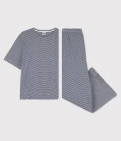 Petit Bateau Homewear|Schlafanzüge, Nachthemden*Damenpyjama aus Baumwolle, mit Ringelstreifen blau SMOKING/weiss MARSHMALLOW