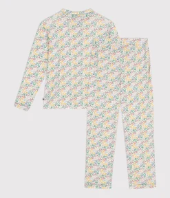 Petit Bateau Homewear|Schlafanzüge, Nachthemden*Damen-Pyjama aus Baumwolle mit Blumenmotiv weiss MARSHMALLOW/weiss MULTICO