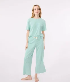 Petit Bateau Homewear|Schlafanzüge, Nachthemden*Damen-Pyjama aus Baumwolle mit weiten Beinen und Streifen grün ALOEVERA/weiss MARSHMALLOW