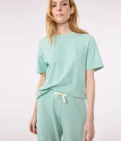 Petit Bateau Homewear|Schlafanzüge, Nachthemden*Damen-Pyjama aus Baumwolle mit weiten Beinen und Streifen grün ALOEVERA/weiss MARSHMALLOW