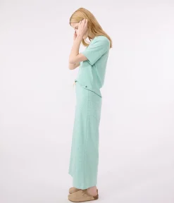 Petit Bateau Homewear|Schlafanzüge, Nachthemden*Damen-Pyjama aus Baumwolle mit weiten Beinen und Streifen grün ALOEVERA/weiss MARSHMALLOW