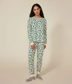 Petit Bateau Homewear|Schlafanzüge, Nachthemden*Damen-Pyjama aus Baumwolle mit Tannenbaum-Motiv weiss AVALANCHE/ MULTICO