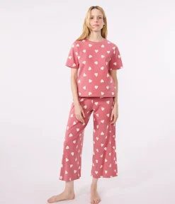 Petit Bateau Homewear|Schlafanzüge, Nachthemden*Damen-Pyjama aus Baumwolle mit Herzmotiv rosa ROSEWOOD/ MARSHMALLOW