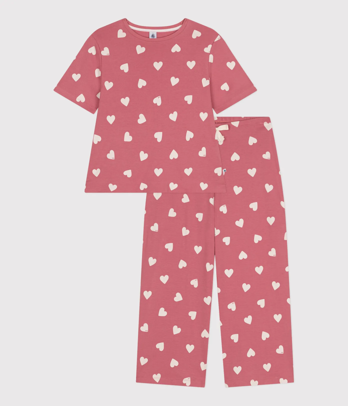 Petit Bateau Homewear|Schlafanzüge, Nachthemden*Damen-Pyjama aus Baumwolle mit Herzmotiv rosa ROSEWOOD/ MARSHMALLOW