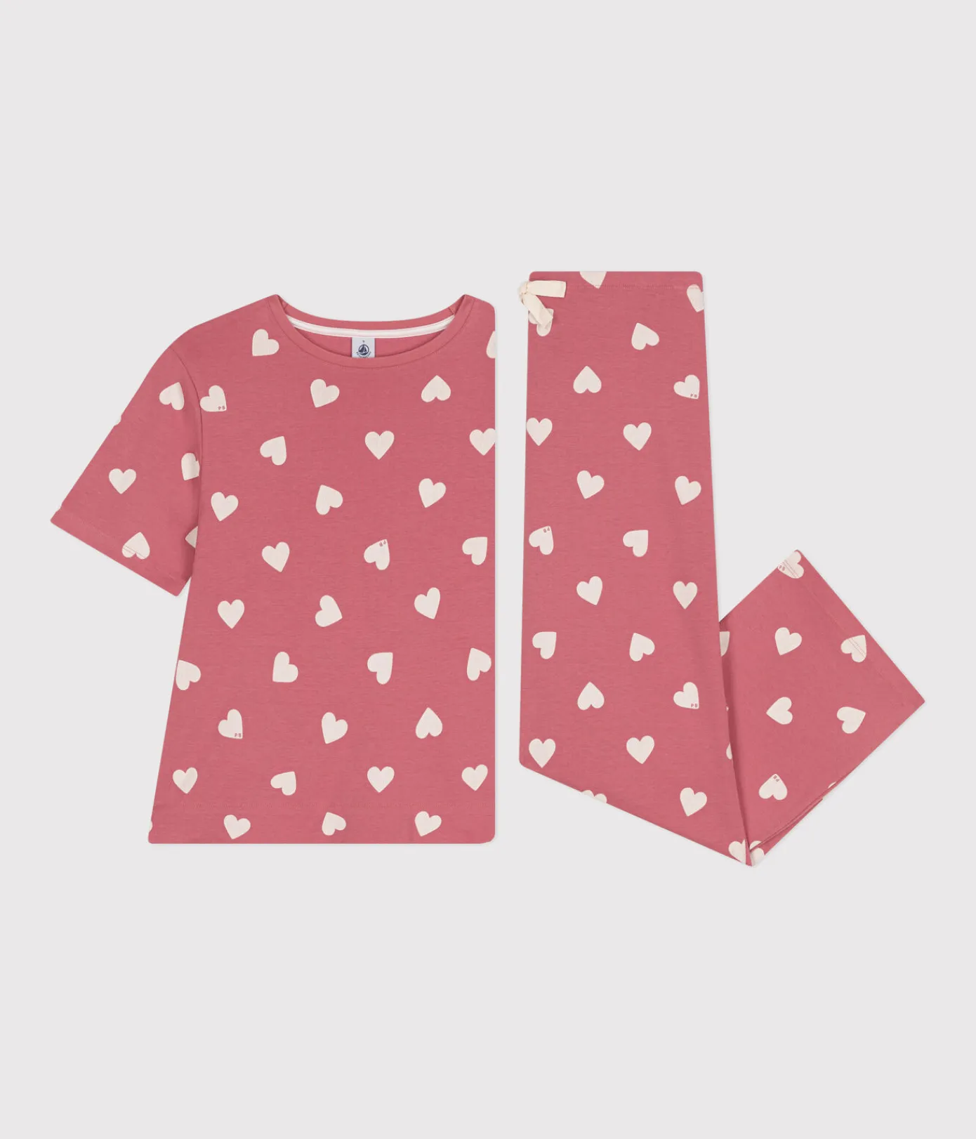 Petit Bateau Homewear|Schlafanzüge, Nachthemden*Damen-Pyjama aus Baumwolle mit Herzmotiv rosa ROSEWOOD/ MARSHMALLOW