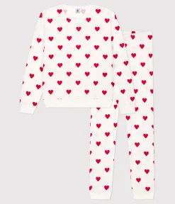 Petit Bateau Homewear|Schlafanzüge, Nachthemden*Damenpyjama aus Baumwolle, mit Herzchen weiss MARSHMALLOW/ROT TERKUIT