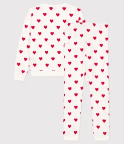 Petit Bateau Homewear|Schlafanzüge, Nachthemden*Damenpyjama aus Baumwolle, mit Herzchen weiss MARSHMALLOW/ROT TERKUIT