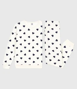 Petit Bateau Homewear|Schlafanzüge, Nachthemden*Damen-Pyjama aus Baumwoll-Frottee mit Herzmotiv blau MILK/ SOIR