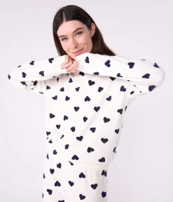 Petit Bateau Homewear|Schlafanzüge, Nachthemden*Damen-Pyjama aus Baumwoll-Frottee mit Herzmotiv blau MILK/ SOIR