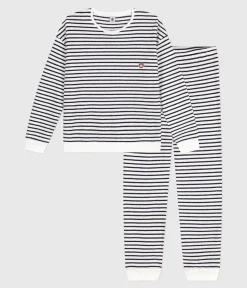 Petit Bateau Homewear|Schlafanzüge, Nachthemden*Damen-Pyjama aus Baumwoll-Frottee mit Streifen blau MILK/ SOIR