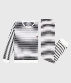 Petit Bateau Homewear|Schlafanzüge, Nachthemden*Damen-Pyjama aus Baumwoll-Frottee mit Streifen blau MILK/ SOIR