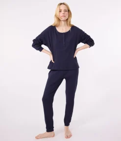 Petit Bateau Homewear|Schlafanzüge, Nachthemden*Damen-Pyjama aus einfarbiger Baumwolle blau SMOKING