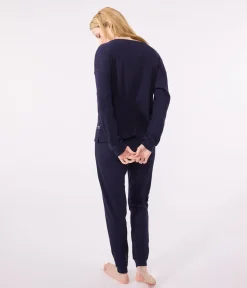 Petit Bateau Homewear|Schlafanzüge, Nachthemden*Damen-Pyjama aus einfarbiger Baumwolle blau SMOKING