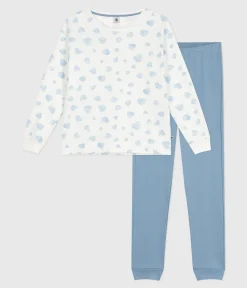 Petit Bateau Homewear|Schlafanzüge, Nachthemden*Damen-Pyjama aus zwei Baumwollstoffen mit Herzmotiv blau ADRIATIC/ MULTICO