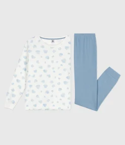 Petit Bateau Homewear|Schlafanzüge, Nachthemden*Damen-Pyjama aus zwei Baumwollstoffen mit Herzmotiv blau ADRIATIC/ MULTICO
