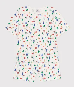 Petit Bateau Schlafanzüge, Nachthemden*Damen-Pyjama, Shorts und T-Shirt aus Baumwolle mit Paris-Motiv weiss MARSHMALLOW/blau MEDIEVAL/ MULTICO