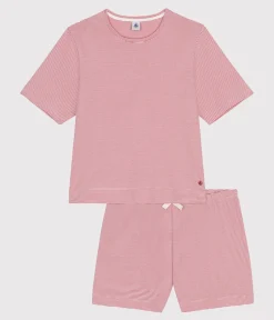 Petit Bateau Schlafanzüge, Nachthemden*Damen-Pyjamashorts aus gestreifter Baumwolle rosa ROSEWOOD/ MARSHMALLOW