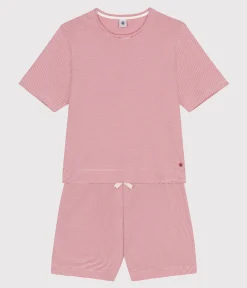 Petit Bateau Schlafanzüge, Nachthemden*Damen-Pyjamashorts aus gestreifter Baumwolle rosa ROSEWOOD/ MARSHMALLOW