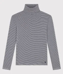 Petit Bateau Homewear|Alle Langarmshirts*Damen-Rollkragenshirt blau SMOKING/weiss MARSHMALLOW