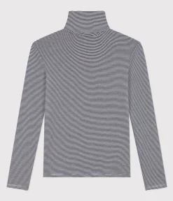 Petit Bateau Homewear|Alle Langarmshirts*Damen-Rollkragenshirt blau SMOKING/weiss MARSHMALLOW