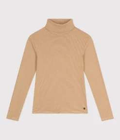 Petit Bateau Homewear|Alle Langarmshirts*Damen-Rollkragenshirt braun CUIVRE/ MARSHMALLOW