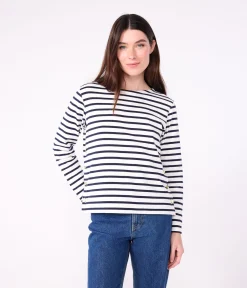 Petit Bateau Streifenshirts, Pullover, Cardigans*Damen-Streifenshirt weiss MARSHMALLOW/blau SMOKING