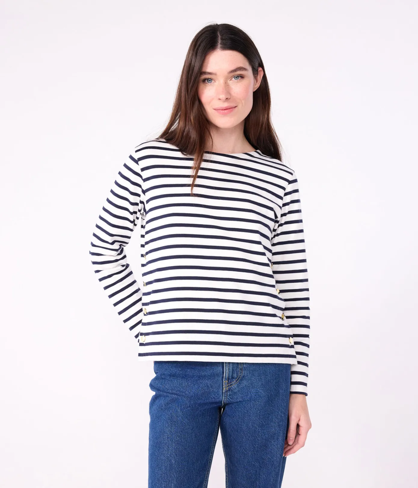 Petit Bateau Streifenshirts, Pullover, Cardigans*Damen-Streifenshirt weiss MARSHMALLOW/blau SMOKING