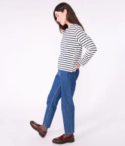 Petit Bateau Streifenshirts, Pullover, Cardigans*Damen-Streifenshirt weiss MARSHMALLOW/blau SMOKING