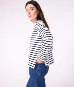 Petit Bateau Streifenshirts, Pullover, Cardigans*Damen-Streifenshirt weiss MARSHMALLOW/blau SMOKING