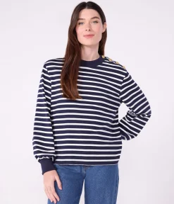 Petit Bateau Streifenshirts, Pullover, Cardigans*Damen-Streifenshirt blau SMOKING/weiss MARSHMALLOW