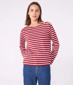 Petit Bateau Streifenshirts, Pullover, Cardigans*Damen-Streifenshirt ROT AMARANTE/ MILK