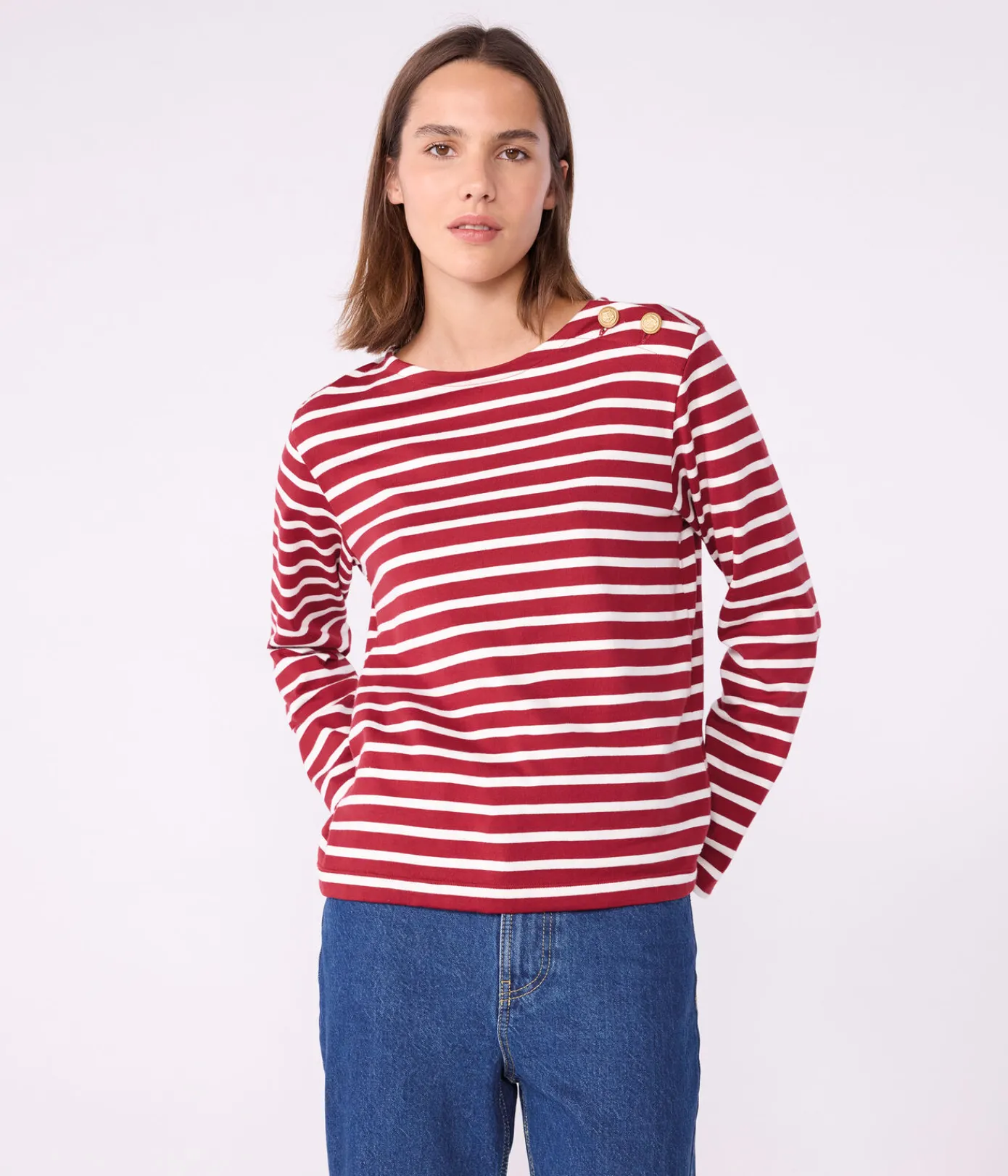 Petit Bateau Streifenshirts, Pullover, Cardigans*Damen-Streifenshirt ROT AMARANTE/ MILK