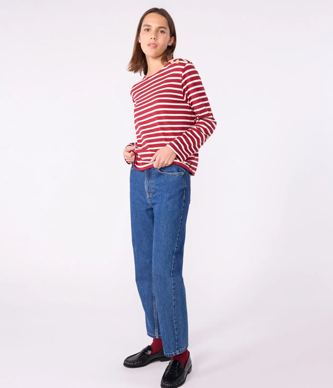 Petit Bateau Streifenshirts, Pullover, Cardigans*Damen-Streifenshirt ROT AMARANTE/ MILK
