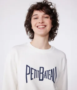 Petit Bateau Streifenshirts, Pullover, Cardigans*Damen-Sweatshirt aus bedruckter Baumwolle weiss MARSHMALLOW