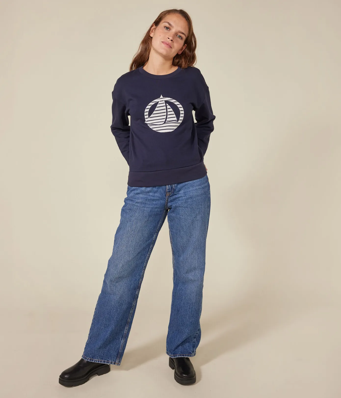 Petit Bateau Streifenshirts, Pullover, Cardigans*Damen-Sweatshirt aus Molton blau SMOKING