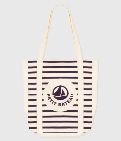 Petit Bateau Herren|Accessoires*Damen-Tote Bag mit Streifen aus Leinenstoff blau MARSHMALLOW/ SOIR