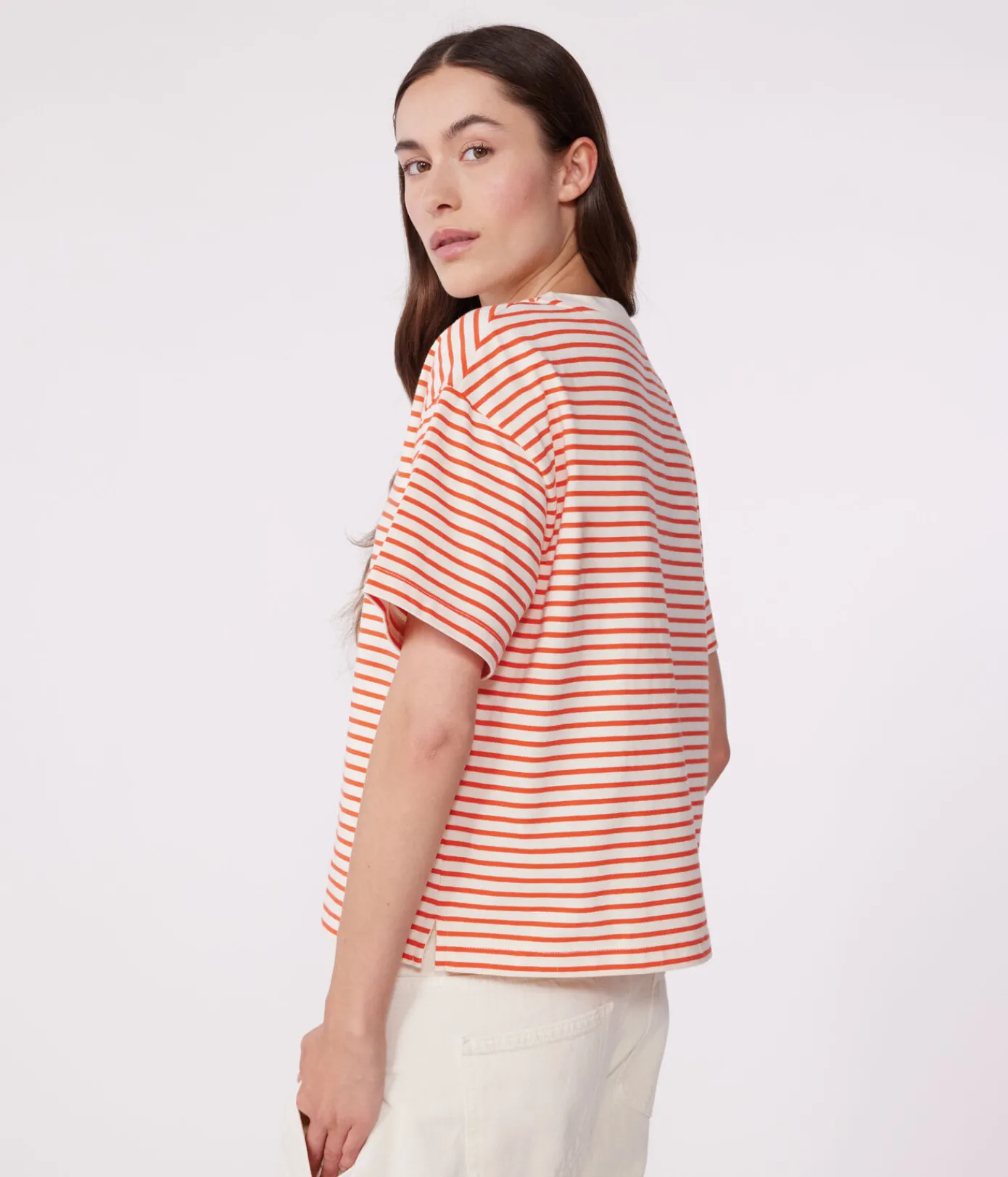 Petit Bateau Alle T-Shirts|T-Shirts, Tanktops*Damen-T-Shirt Le Boxy aus Baumwolle mit Streifen ROT AVALANCHE/ SPICY