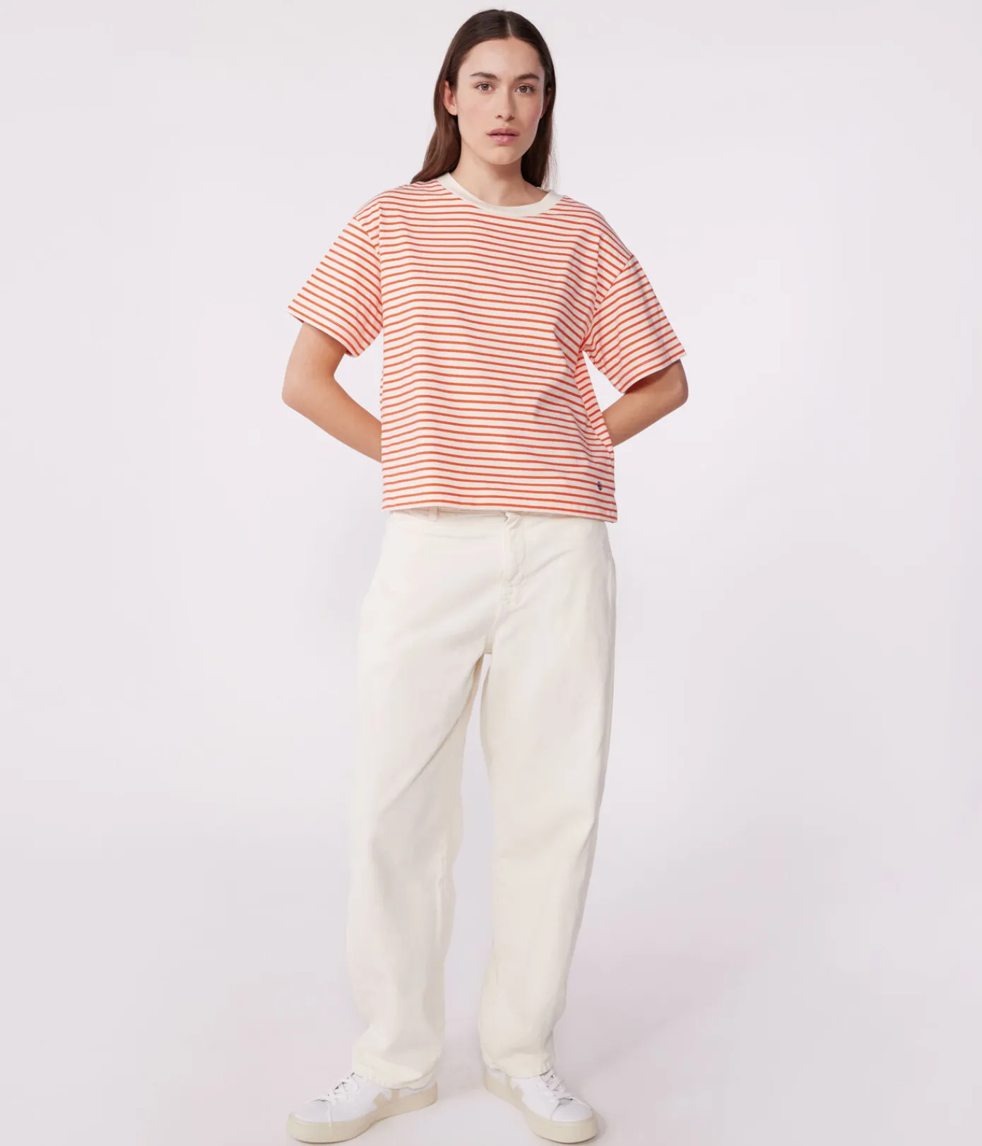 Petit Bateau Alle T-Shirts|T-Shirts, Tanktops*Damen-T-Shirt Le Boxy aus Baumwolle mit Streifen ROT AVALANCHE/ SPICY