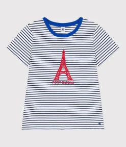 Petit Bateau Alle T-Shirts|Das Gerade (Regular)*Damen-T-Shirt LE DROIT mit Rundhalsausschnitt aus Baumwolle weiss MARSHMALLOW/blau MEDIEVAL