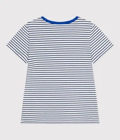 Petit Bateau Alle T-Shirts|Das Gerade (Regular)*Damen-T-Shirt LE DROIT mit Rundhalsausschnitt aus Baumwolle weiss MARSHMALLOW/blau MEDIEVAL