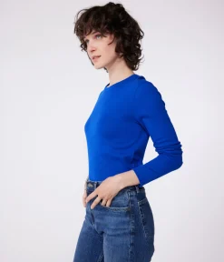 Petit Bateau Alle Langarmshirts|Das Ikonische (Slim)*Damen-T-Shirt L'Iconique aus einfarbiger Baumwolle blau SURF