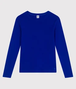 Petit Bateau Alle Langarmshirts|Das Ikonische (Slim)*Damen-T-Shirt L'Iconique aus einfarbiger Baumwolle blau SURF