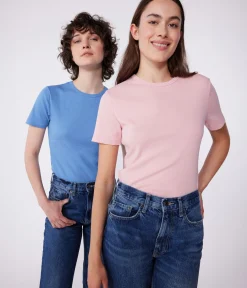 Petit Bateau Alle T-Shirts|Das Ikonische (Slim)*Damen-T-Shirt L’ICONIQUE aus einfarbiger Baumwolle mit Pikotkante blau ALASKA