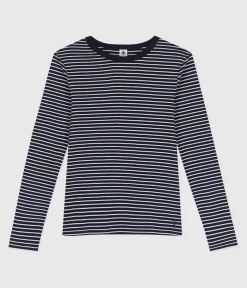 Petit Bateau Alle Langarmshirts|Das Ikonische (Slim)*Damen-T-Shirt L'Iconique aus Baumwolle mit Streifen blau SMOKING/weiss MARSHMALLOW