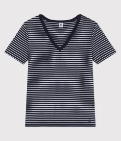 Petit Bateau Alle T-Shirts|Das Ikonische (Slim)*Damen-T-Shirt L'Iconique aus Baumwolle mit Streifen blau SMOKING/weiss MARSHMALLOW