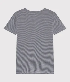 Petit Bateau Alle T-Shirts|Das Ikonische (Slim)*Damen-T-Shirt L'Iconique aus Baumwolle mit V-Ausschnitt, gestreift blau SMOKING/weiss MARSHMALLOW
