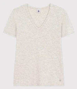 Petit Bateau Alle T-Shirts|Das Ikonische (Slim)*Damen-T-Shirt L'Iconique mit V-Ausschnitt aus Baumwolle, unifarben grau BELUGA CHINE